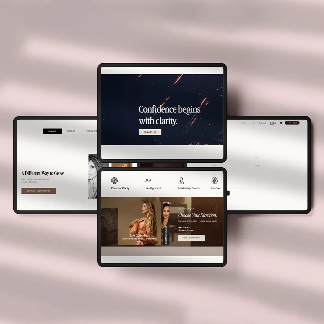 Responsive website design for a business, shown on desktop, tablet and mobile
